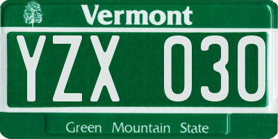 VT license plate YZX030