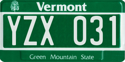 VT license plate YZX031