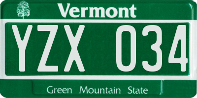 VT license plate YZX034