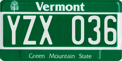 VT license plate YZX036