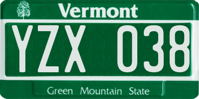 VT license plate YZX038