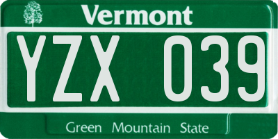 VT license plate YZX039