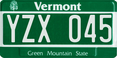 VT license plate YZX045