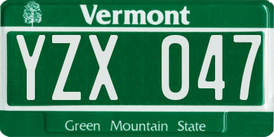 VT license plate YZX047
