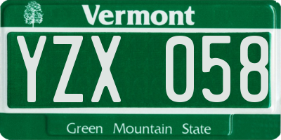 VT license plate YZX058