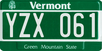 VT license plate YZX061