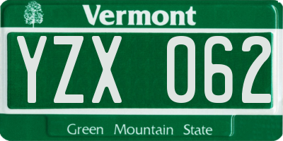 VT license plate YZX062