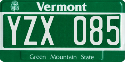 VT license plate YZX085