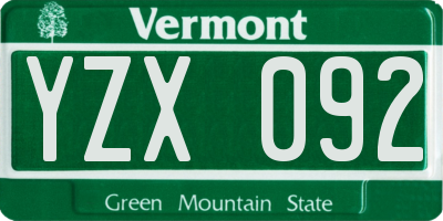 VT license plate YZX092