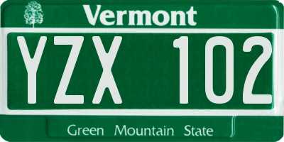 VT license plate YZX102