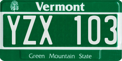 VT license plate YZX103
