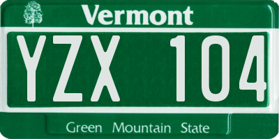 VT license plate YZX104