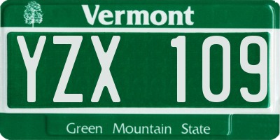 VT license plate YZX109