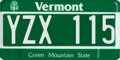 VT license plate YZX115