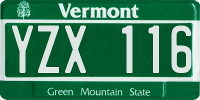 VT license plate YZX116