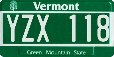 VT license plate YZX118