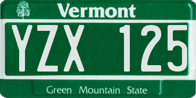 VT license plate YZX125