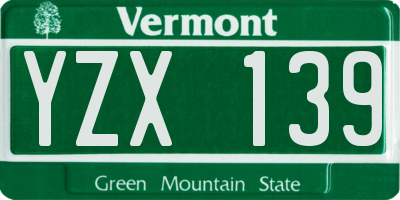 VT license plate YZX139