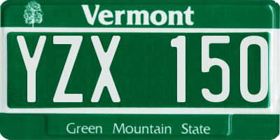 VT license plate YZX150