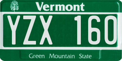 VT license plate YZX160