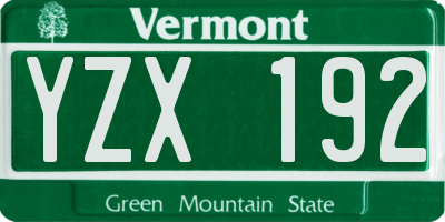 VT license plate YZX192