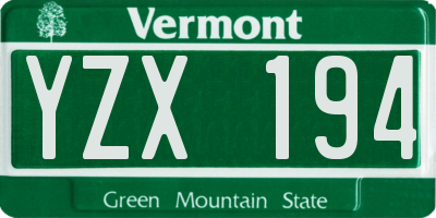 VT license plate YZX194