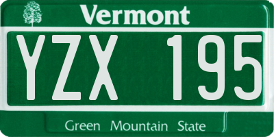 VT license plate YZX195