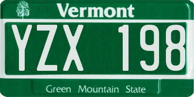 VT license plate YZX198