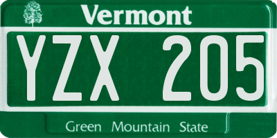 VT license plate YZX205