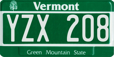 VT license plate YZX208