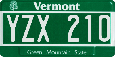 VT license plate YZX210