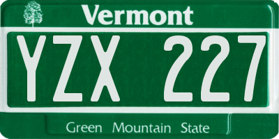 VT license plate YZX227