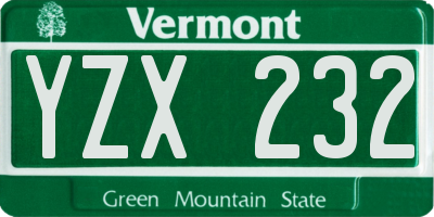 VT license plate YZX232