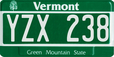 VT license plate YZX238
