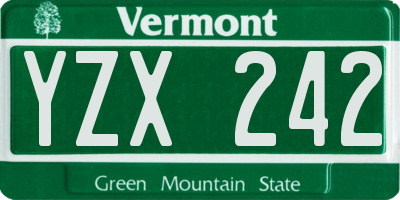 VT license plate YZX242