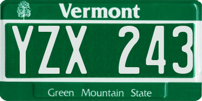 VT license plate YZX243