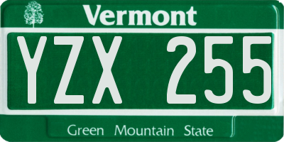 VT license plate YZX255