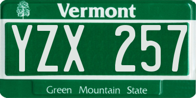 VT license plate YZX257