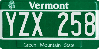VT license plate YZX258