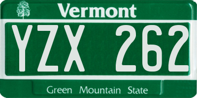 VT license plate YZX262