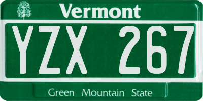 VT license plate YZX267