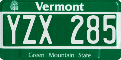 VT license plate YZX285