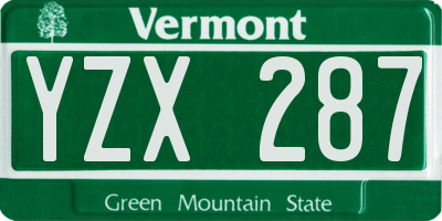 VT license plate YZX287