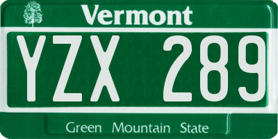 VT license plate YZX289