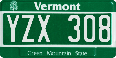 VT license plate YZX308