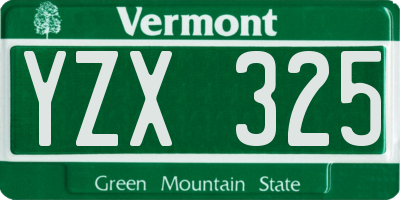 VT license plate YZX325