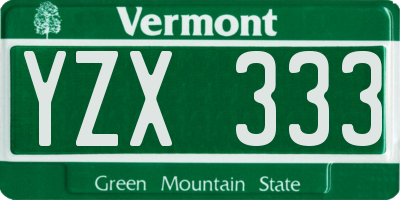 VT license plate YZX333