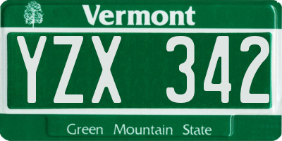 VT license plate YZX342