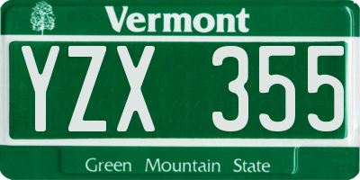 VT license plate YZX355