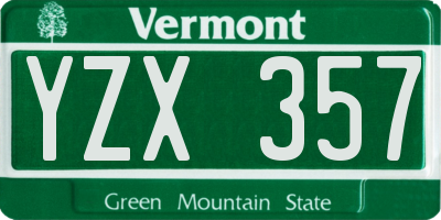 VT license plate YZX357